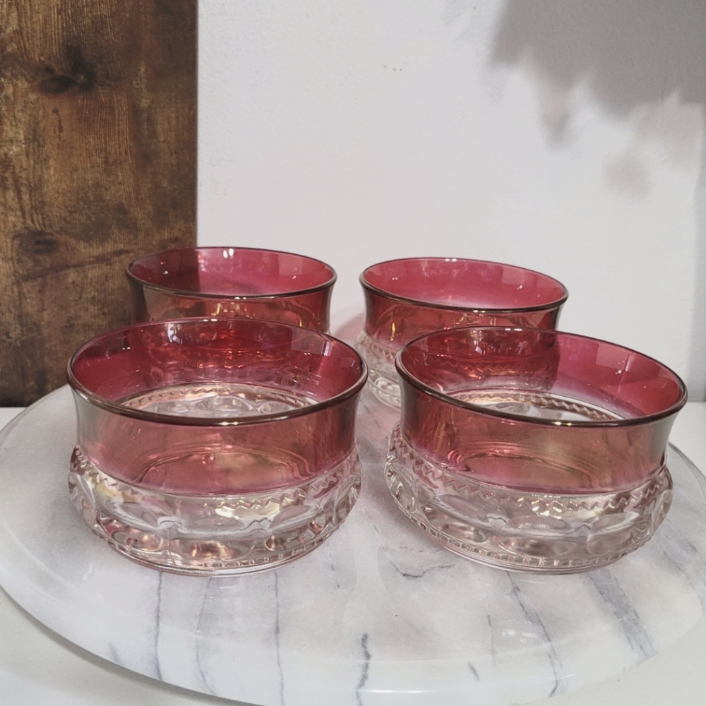 Vintage Indiana Glass Cranberry Red King's Crown Dessert Cups, Set Of 4